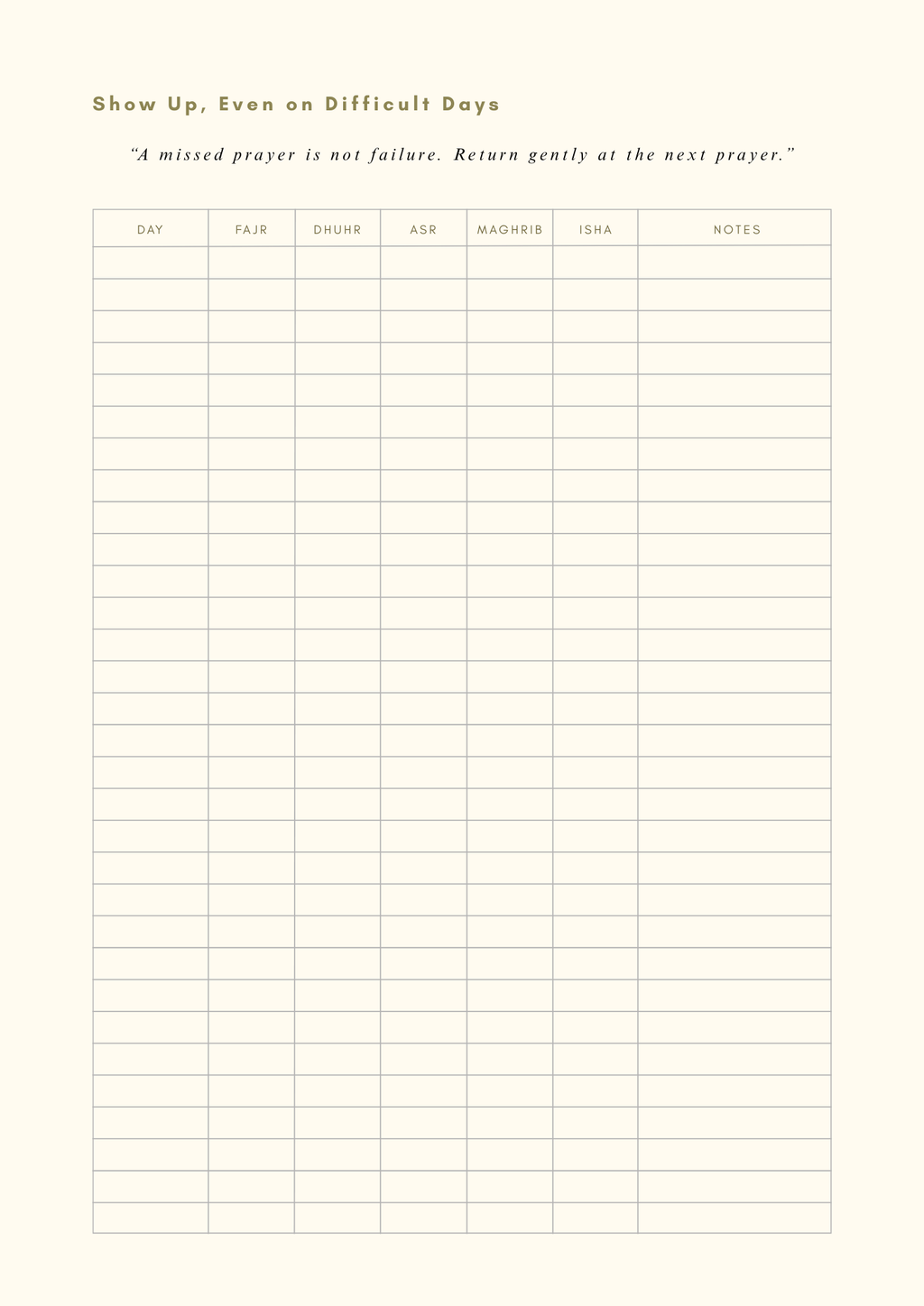 30-Day Salah Consistency Planner