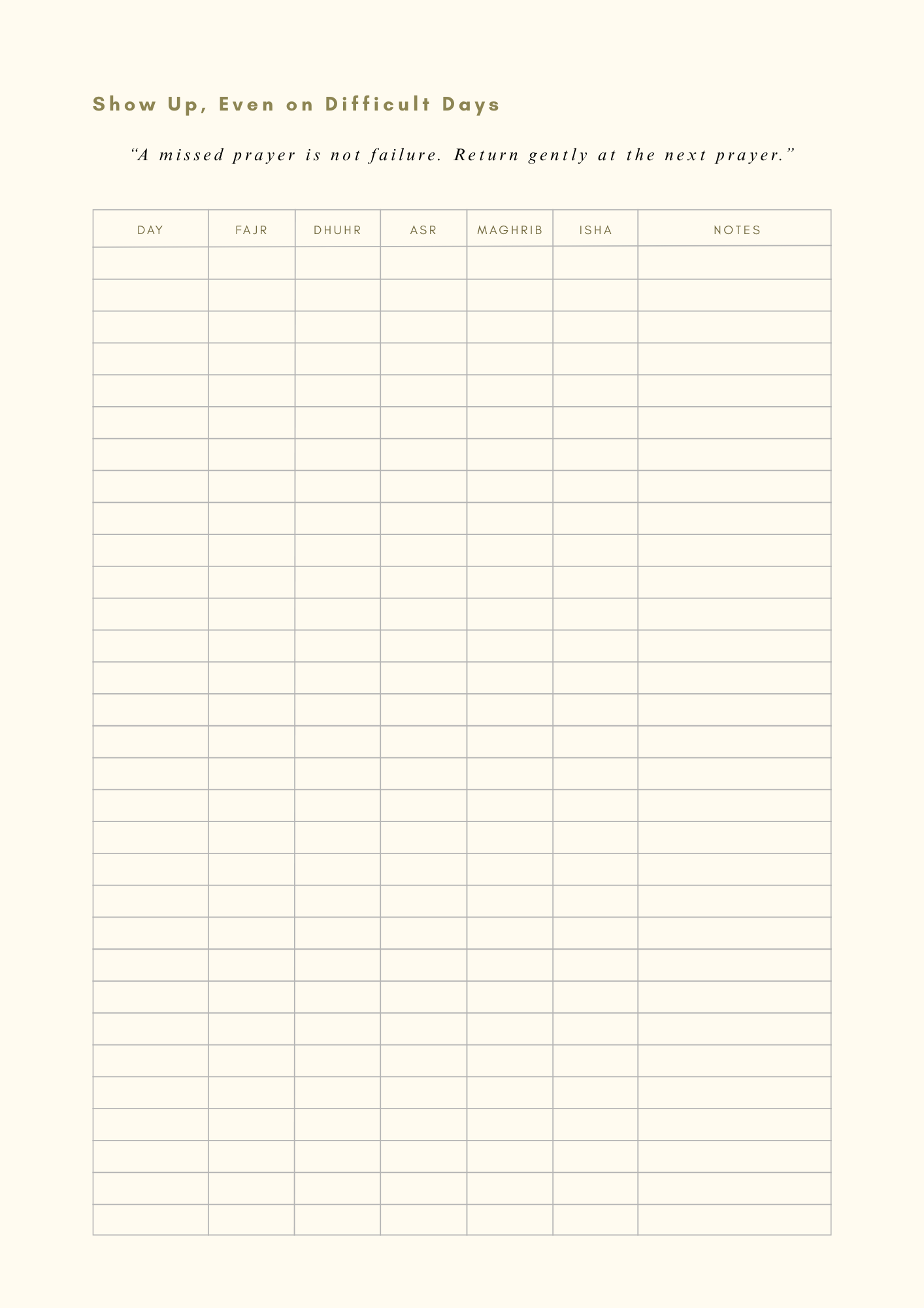 30-Day Salah Consistency Planner